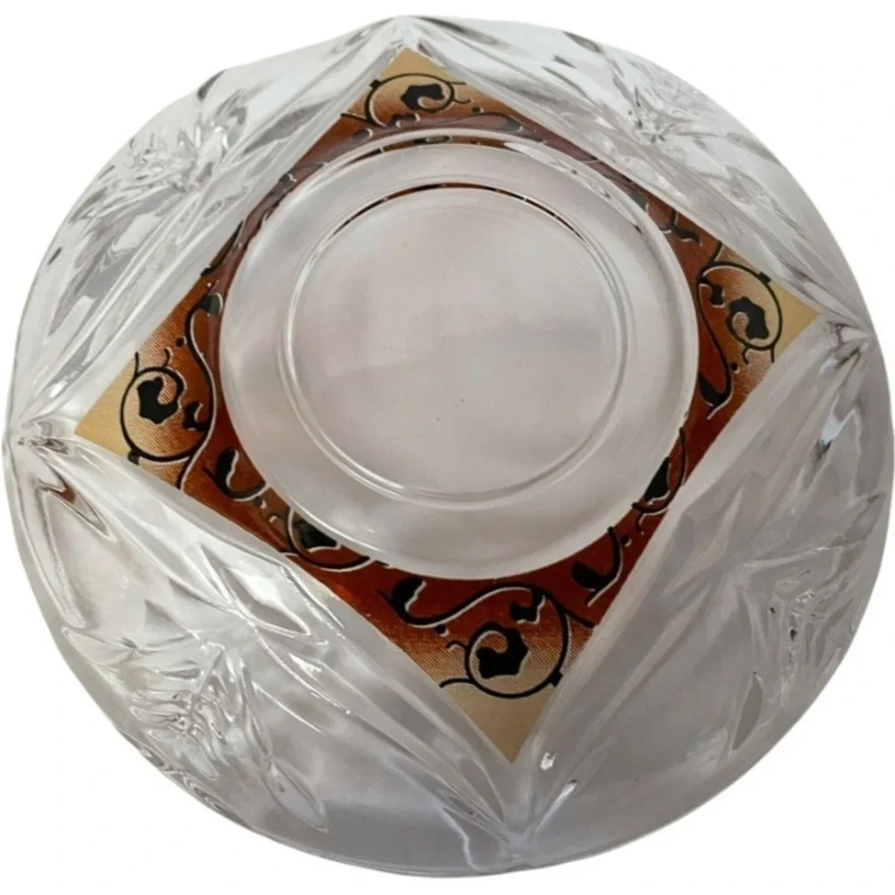 Turkish  Tea Set  Clear Amber Etched Glass 12pc Set